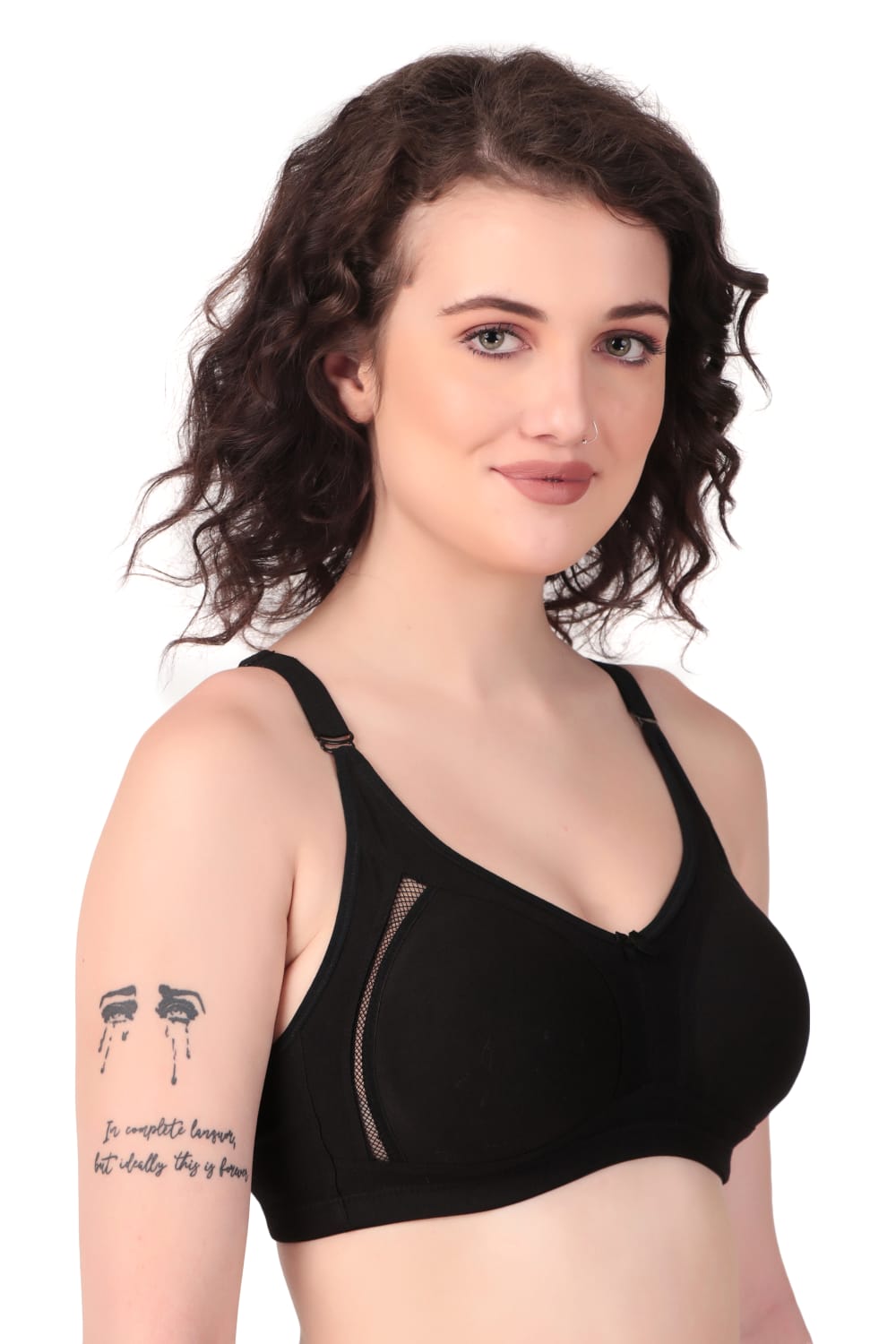 side view of Liamoure Stylish Design ladies non padded bra  Non-Wired black color