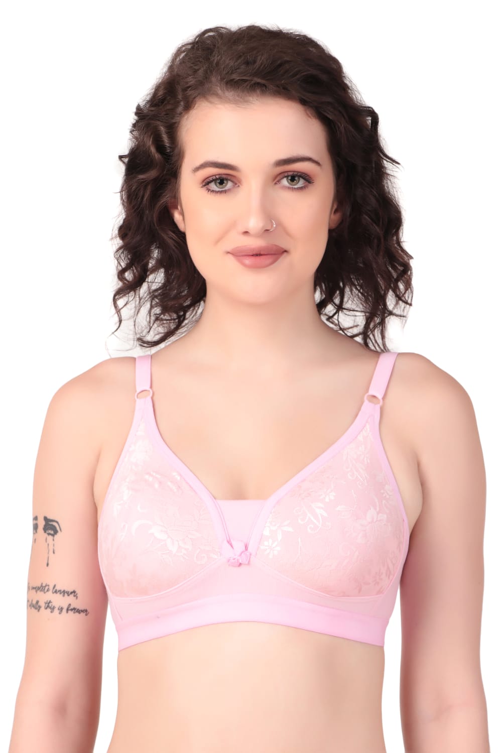 Liamoure Stylish Elegant Designer non padded t shirt bra non wired in baby pink color
