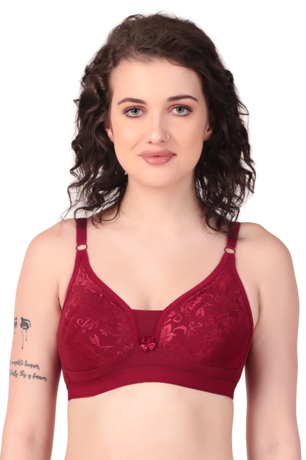 Liamoure Stylish Elegant Designer non padded t shirt bra non wired in majenta color