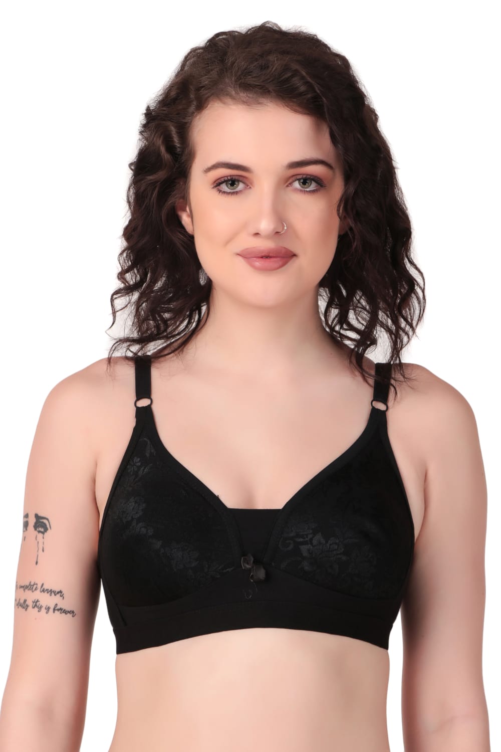 Liamoure Stylish Elegant Designer non padded t shirt bra non wired in black color