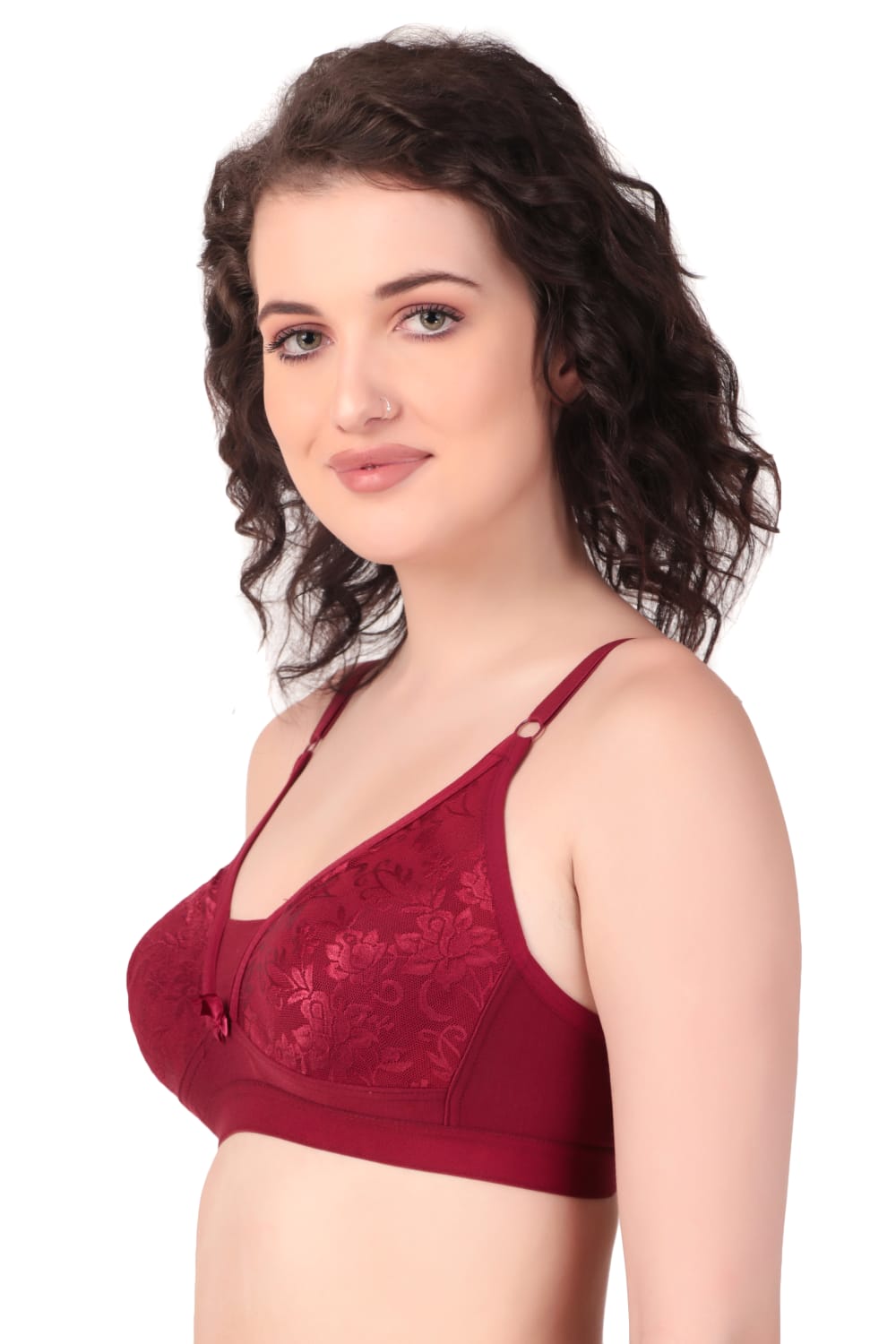 Liamoure Stylish Elegant Designer non padded t shirt bra non wired in majenta color