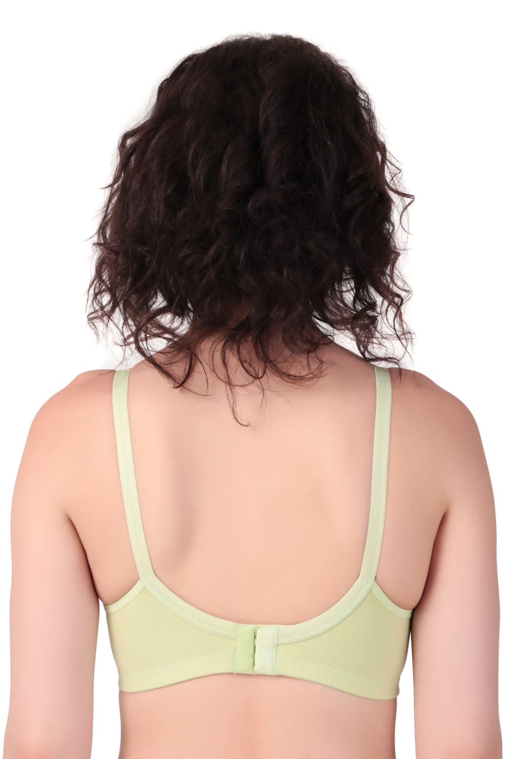 back view of woman wearing Liamoure Stylish t shirt bra for women Medium Coverage Non Padded in green color bra 