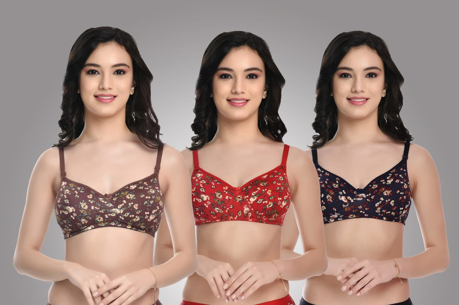 Liamoure Women Cotton Blend Printed Best Padded Bra Non Wired in coffee color with floral print, offering seamless, lightly padded comfort for all-day wear. combo pack