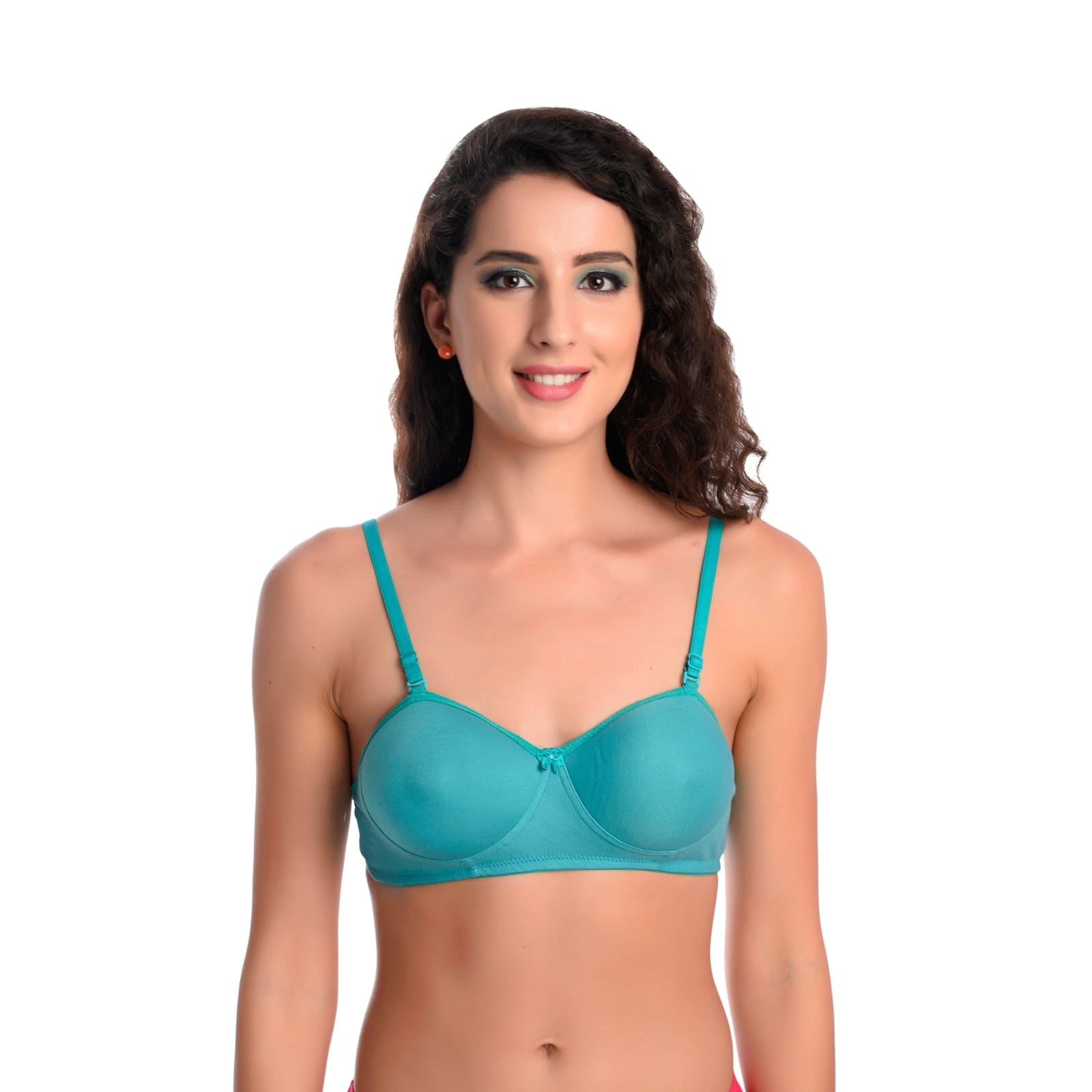 Front view Liamoure Women lightly padded non wired bra T shirt Bra sky blue color