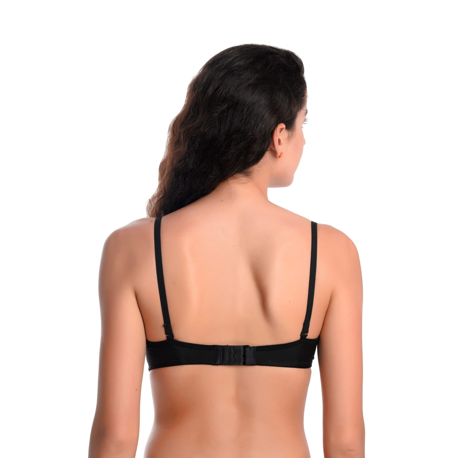back view Liamoure Women lightly padded non wired bra T shirt Bra black color