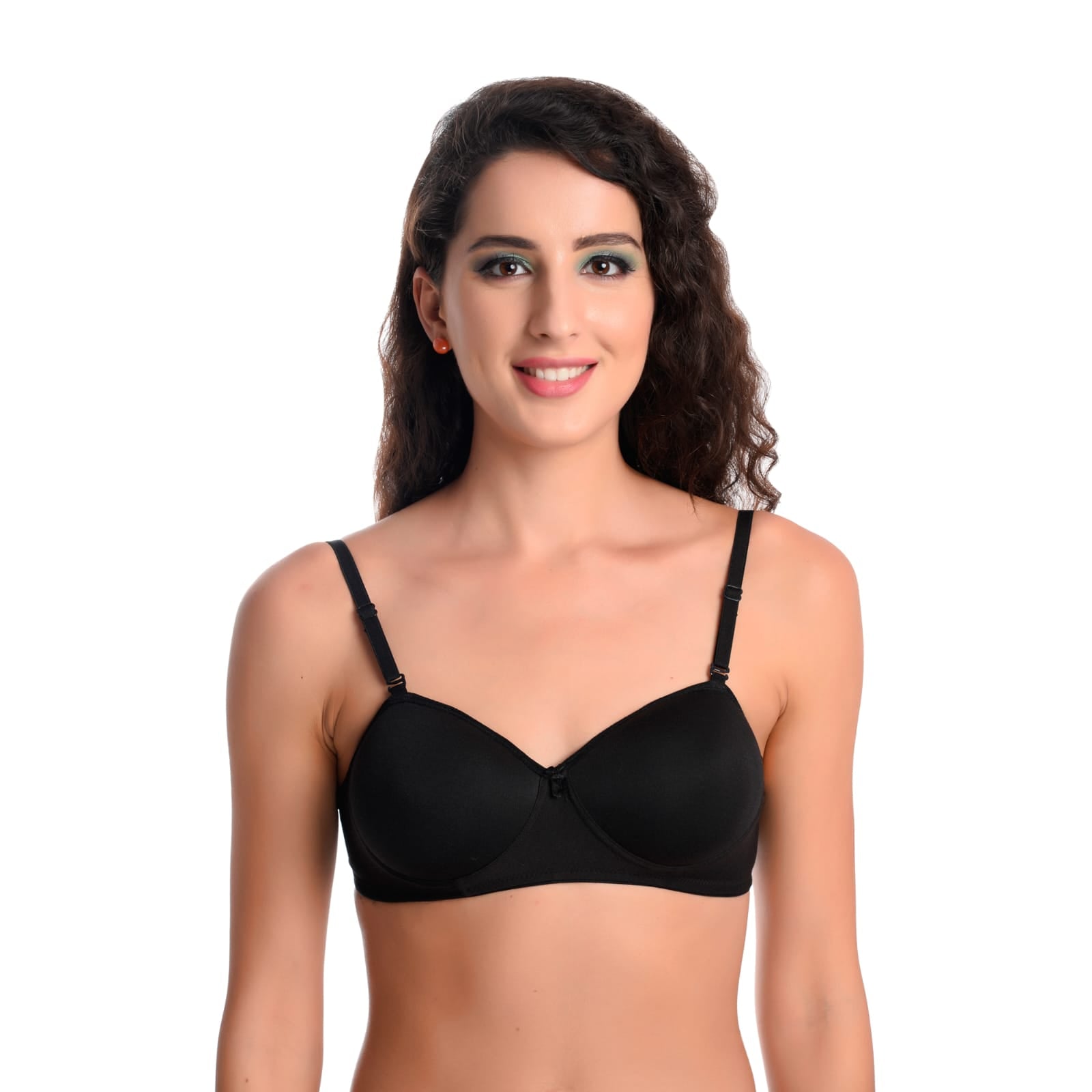 Front view Liamoure Women lightly padded non wired bra T shirt Bra  black color