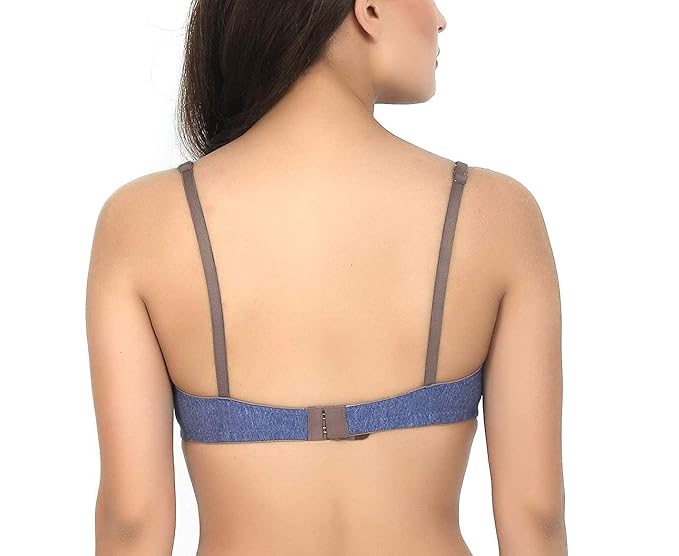 Liamoure Women's cotton bras wireless Non-Padded Regular Bra in blue with adjustable straps, designed for comfort and everyday wear. Back View