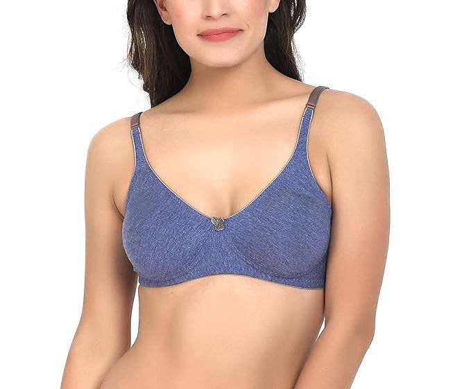 Liamoure Women's cotton bras wireless Non-Padded Regular Bra in blue with adjustable straps, designed for comfort and everyday wear.