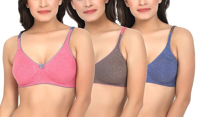 Liamoure Women's cotton bras wireless Non-Padded Regular Bra in blue, pink and black with adjustable straps, designed for comfort and everyday wear.