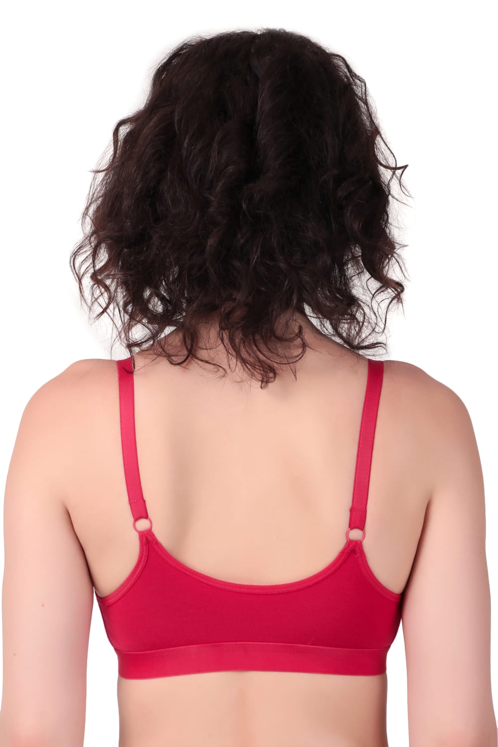 Back view Liamoure Women's front hook bra Non-Padded Non-Wired,Full Coverage Red color bra