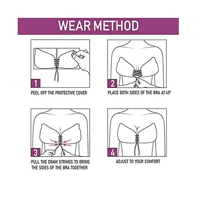 Instructions for wearing a bra with diagrams and text on a white background