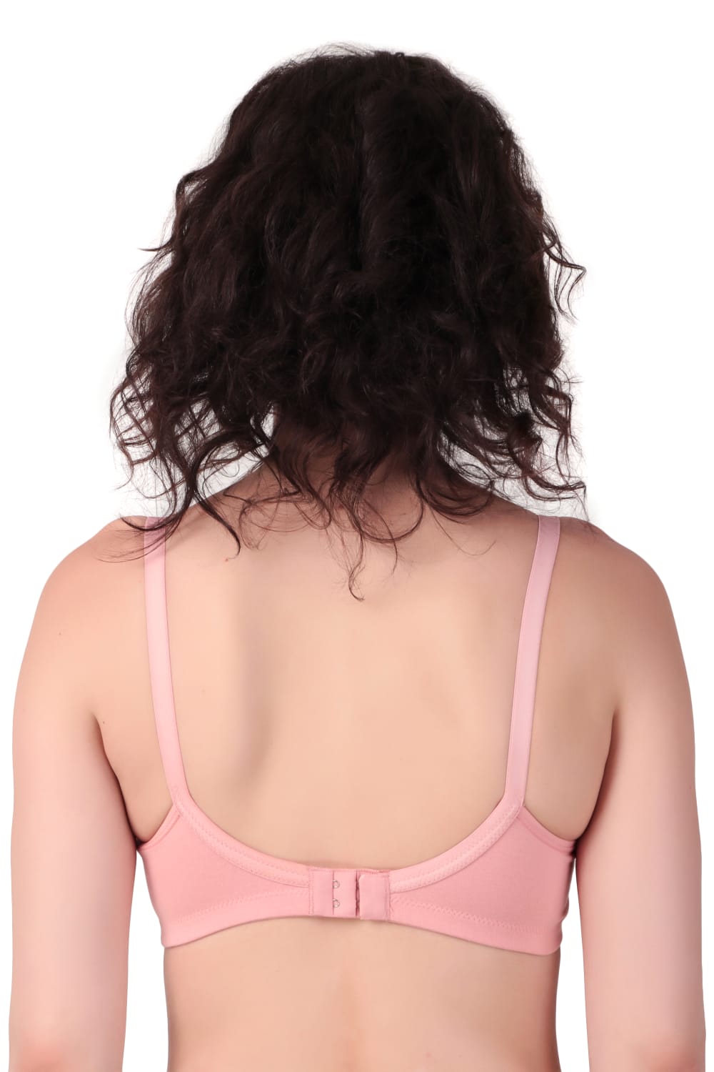 back View of woman wearing Liamoure Medium Coverage Non Padded Cotton T-shirt Bra All Day Comfort in Red in Color