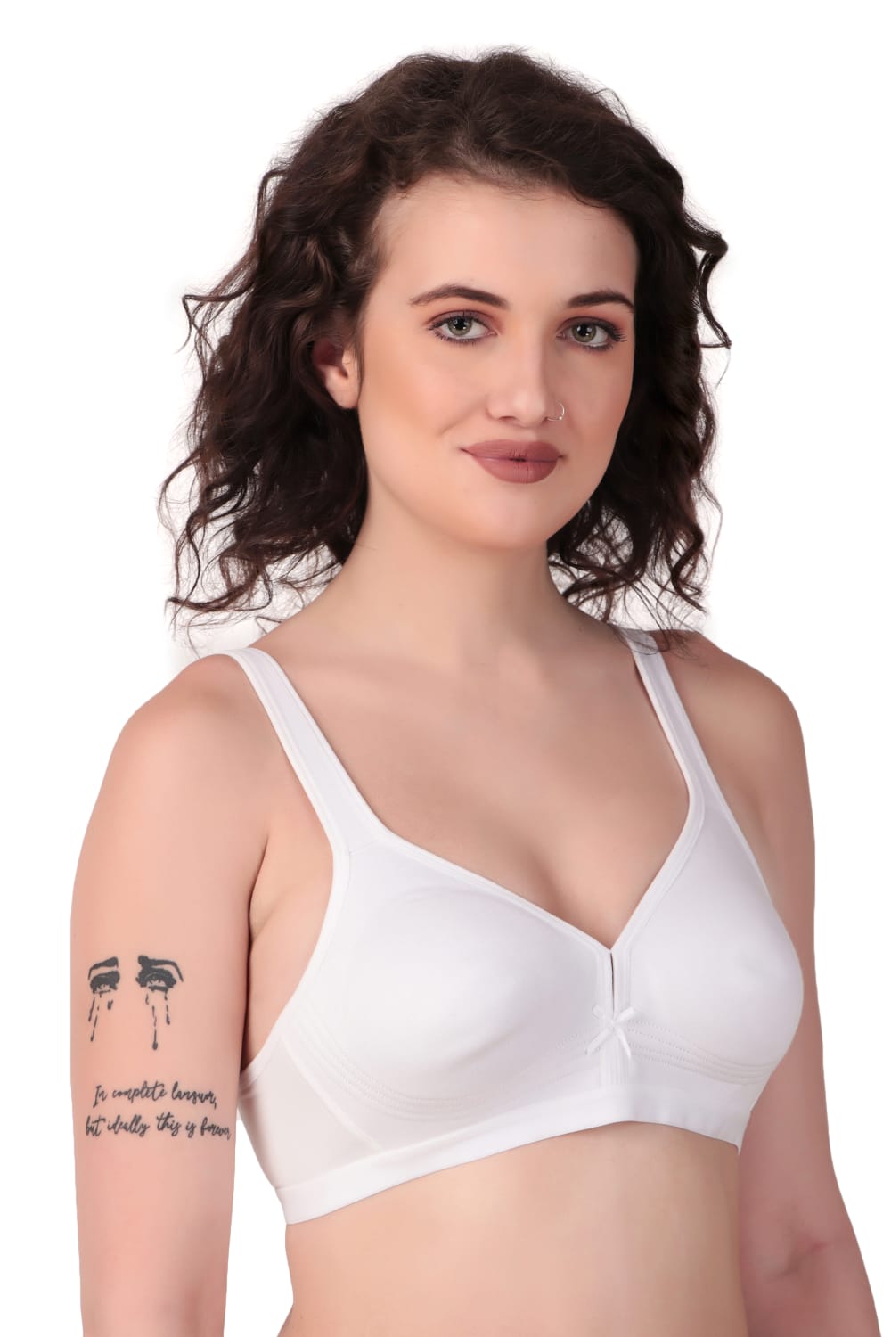 Side view of Liamoure Stylish Bra in white, crafted from soft cotton with seamless non padded cups for comfort.