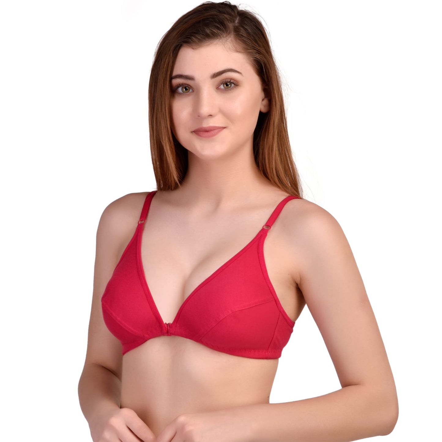 Liamoure Women's Girl's Cotton Rich Non Padded Non Wired Front Open T-Shirt Bra