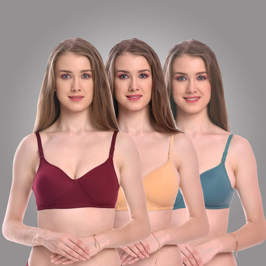 Liamoure Lightly Padded Everyday Bra All Day Comfort Cotton |Non Wired |T-Shirt Bra|Combo Pack of 3