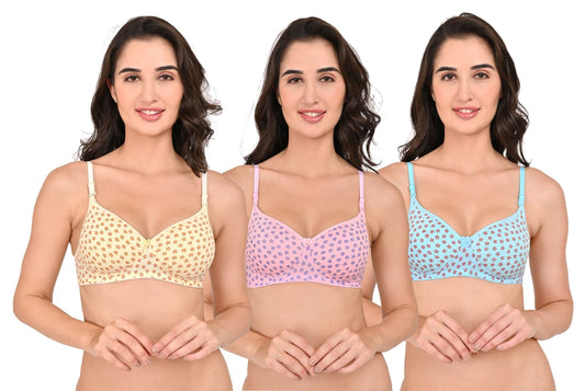 Liamoure Seamless Demi Cup Cotton Blend Lightly Padded Low/Half Coverage Bra | Combo Pack of 3