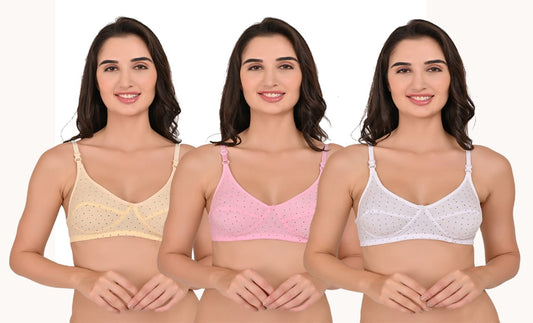 Liamoure Women's & Girls Cotton Non Padded Printed Bra Wire free Full Coverage Printed Bra| Combo Pack of 3