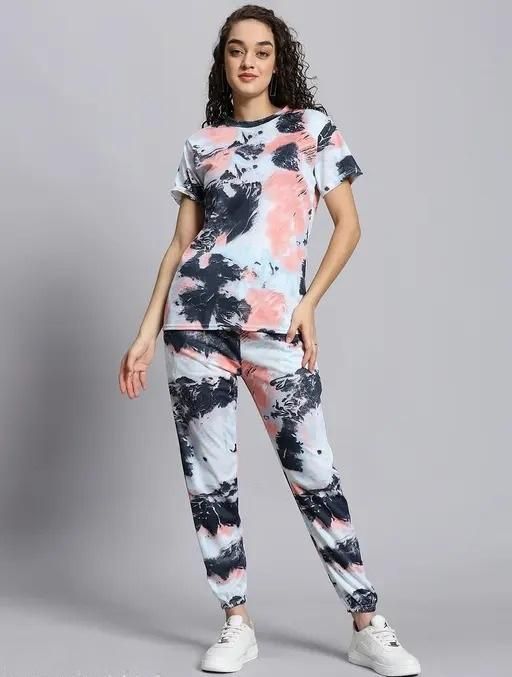 Women’s Casual Tie Dye Print Night Suit Black & White