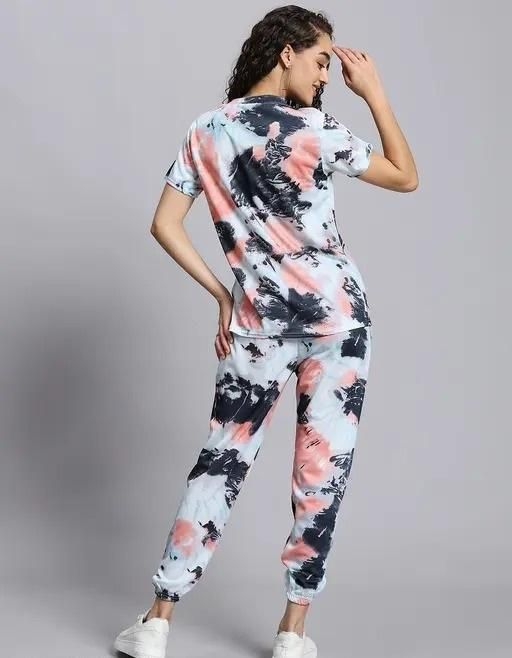 Women’s Casual Tie Dye Print Night Suit Black & White 2