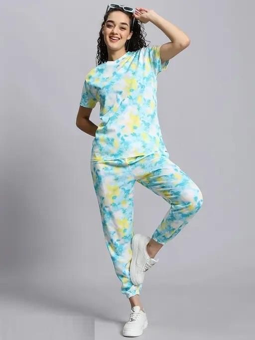 Women’s Casual Tie Dye Print Night Suit Green & White