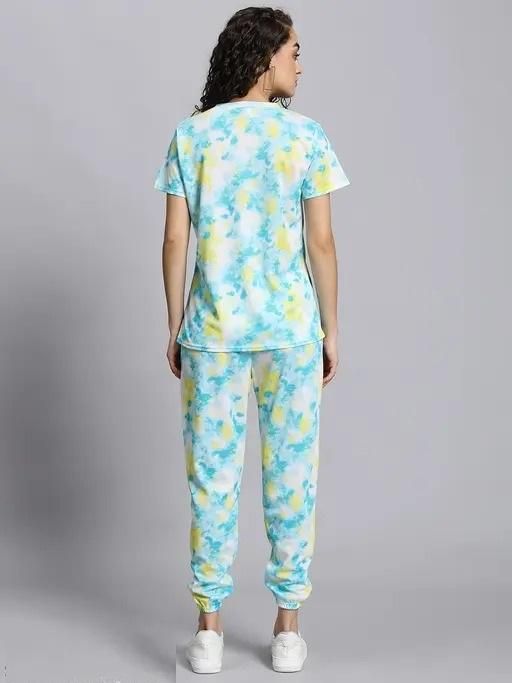 Women’s Casual Tie Dye Print Night Suit Green & White Back view