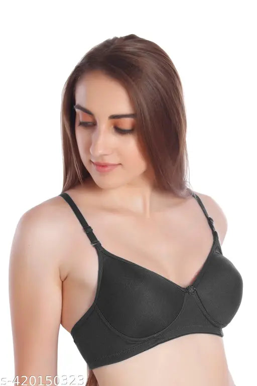 LIAMOURE Women's Cotton Padded Full Cup Wire Free T-Shirt Elastane Lightly Bra Adjustable Shoulder Straps