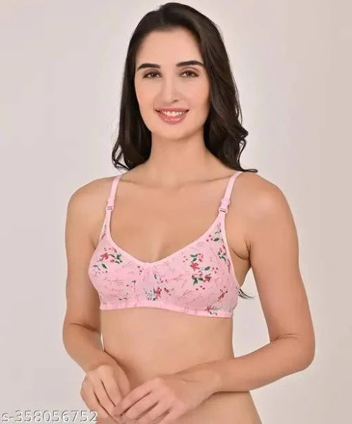 Liamoure Non-Wired Cotton Blend Non-Padded Bra In Pink, White, Beige Colors